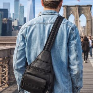 Leather Backpack Black Sling Bag Unisex